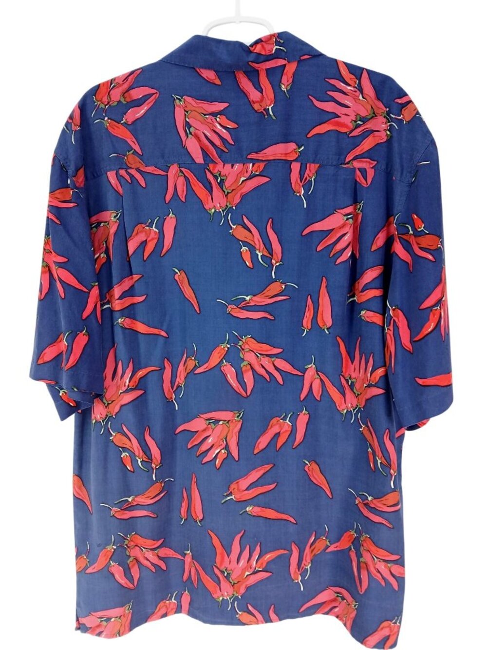 Vintage Joey Richi Mens Silk Chili Pepper Print Button Up Shirt Size L Blue Red - Picture 4 of 14